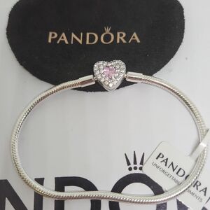 New Pandora Moments Sparkling Crown Claps Snake Chain Bracelet For Women 7.5 in